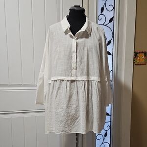 Unbranded White Relaxed Fit Babydoll Coverup Top 4XL
